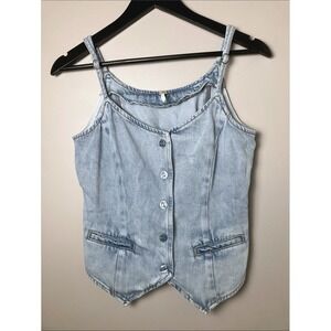 YFB Lyocell Modal Button Front Denim Look Tank Top Size Medium Festival Y2K